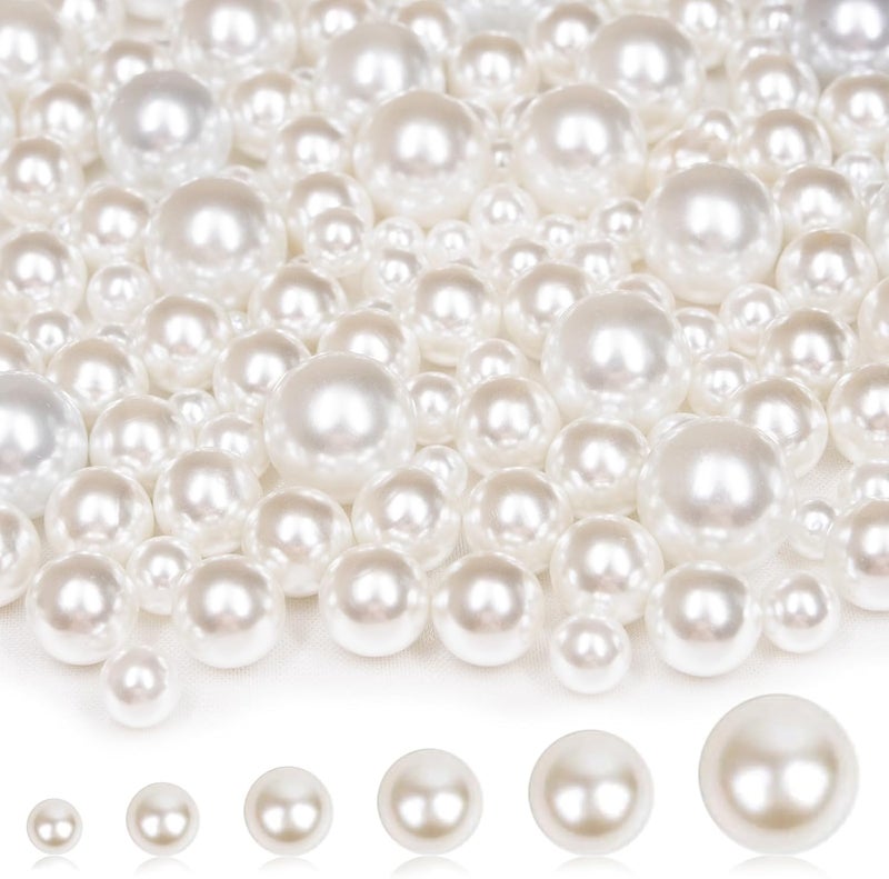 MACIOZE 2000PCS Pearls for Crafting, Ivory No Hole Beads for Centerpieces Vases, Assorted Sizes Bulk Fake Pearls Beads for Vase Filler, Candles Centerpiece, DIY Crafts, Jewelry Making (4/6/8/10/14/20mm) - Image 1